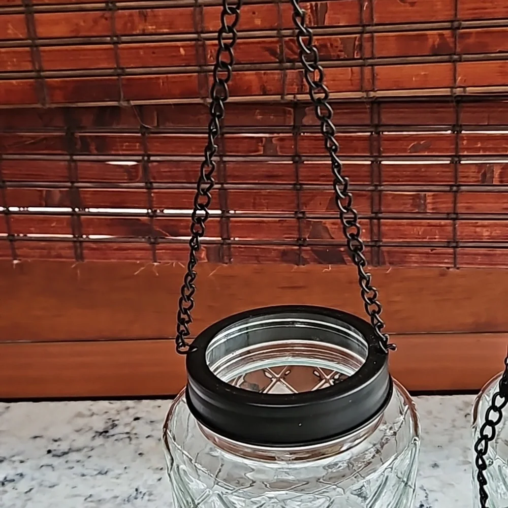Set of 2 - hanging glass jars